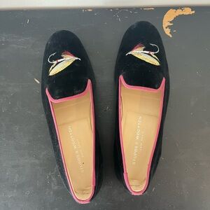 Stubbs & Wootton velvet slippers with fishing fly detail